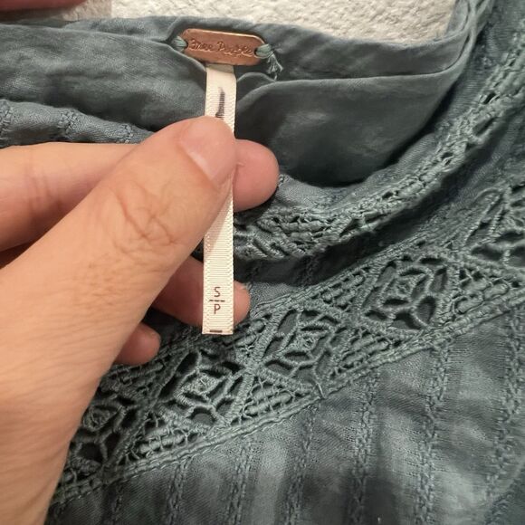 FREE PEOPLE BELLA Dress Boho One Shoulder Embroidery Maxi Green Blue Sz S - Picture 3 of 9